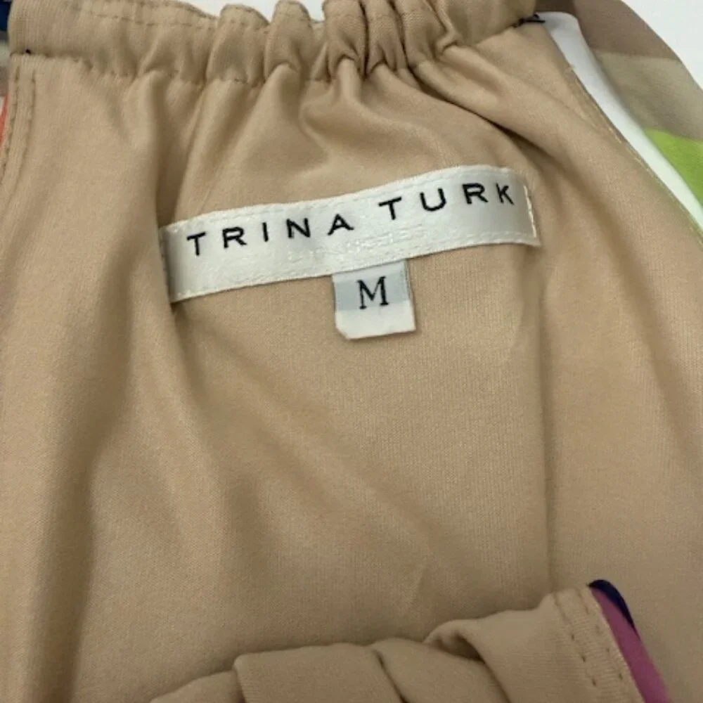 Trina Turk Halter Shift Dress Rainbow Psychedelic Wave Stripe Dress Size M - Picture 6 of 7